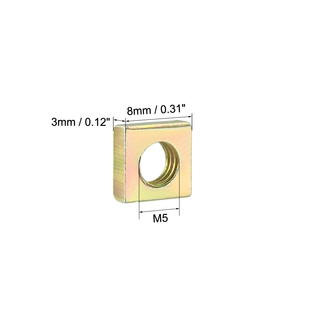 uxcell Uxcell Square Nuts, M5x8mmx3mm Yellow Zinc Plated Metric Coarse Thread Assortment Kit, 25 Pcs