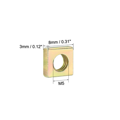 Harfington Uxcell Square Nuts, M5x8mmx3mm Yellow Zinc Plated Metric Coarse Thread Assortment Kit, 25 Pcs