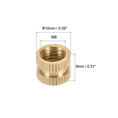 Harfington Uxcell M8x1.25mm Female Brass Knurled Threaded Insert Embedment Nut for 3D Printer, 25Pcs