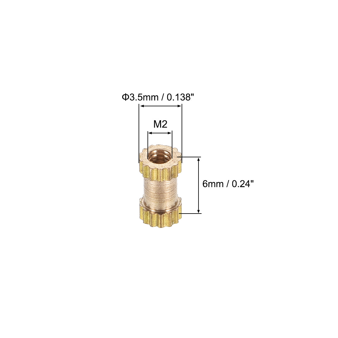 uxcell Uxcell Knurled Insert Nuts, M2 x 6mm(L) x 3.5mm(OD) Female Thread Brass Embedment Assortment Kit, 100 Pcs