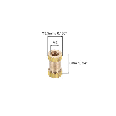 Harfington Uxcell Knurled Insert Nuts, M2 x 6mm(L) x 3.5mm(OD) Female Thread Brass Embedment Assortment Kit, 100 Pcs