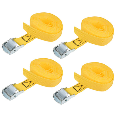 Harfington Uxcell 3Meters x 25mm Lashing Strap Cargo Tie Down Straps w Cam Lock Buckle 250Kg Work Load, Yellow, 4Pcs