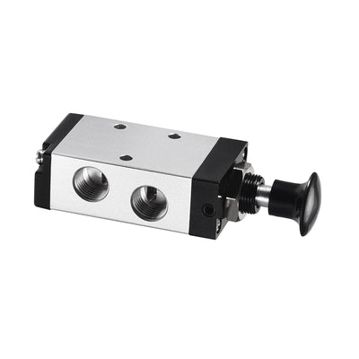 Harfington Uxcell Manual Hand Pull Push Solenoid Valve 2 Position 5Way 1/4" PT Air Hand Lever Operated Valve with 8mm OD Connect Fitting and Brass Exhaust Muffler