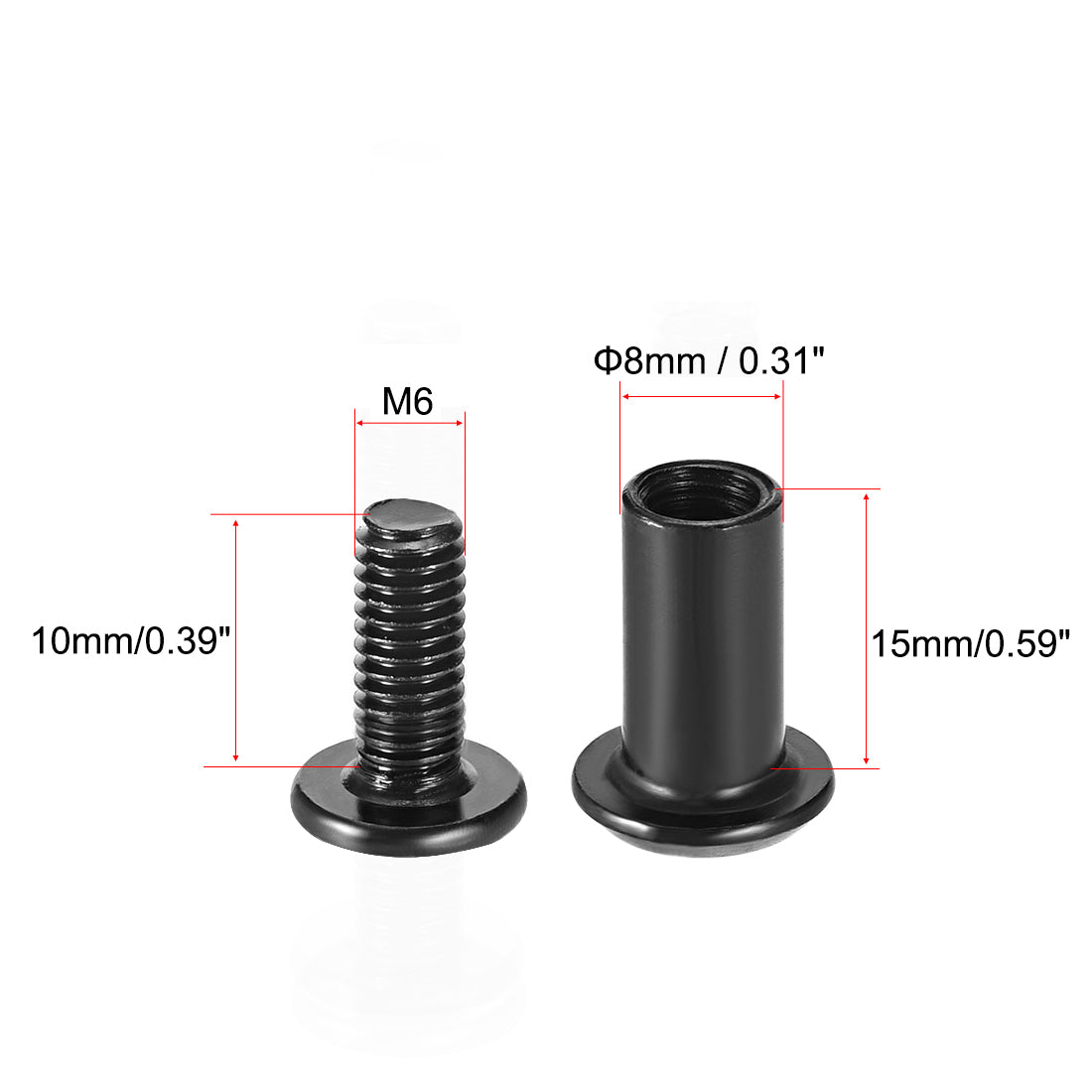 uxcell Uxcell Screw Post Male M6x10mm Belt Buckle Binding Bolts Carbon Steel Black 10 Sets