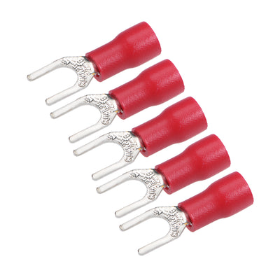 Harfington Uxcell SV1.25-4S Insulated Fork Spade Wire Connector Electrical Crimp Terminal 22-16AWG Red , 5Pcs