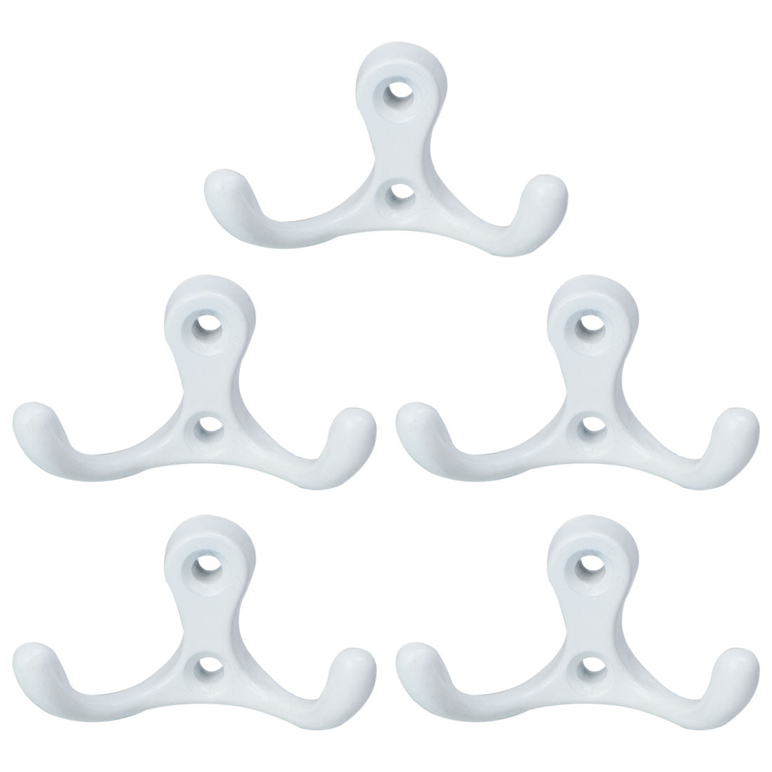 uxcell Uxcell Dual Hooks Zinc Alloy Scarf Double Robe Hook Clothes Holder W Screws 5pcs, White
