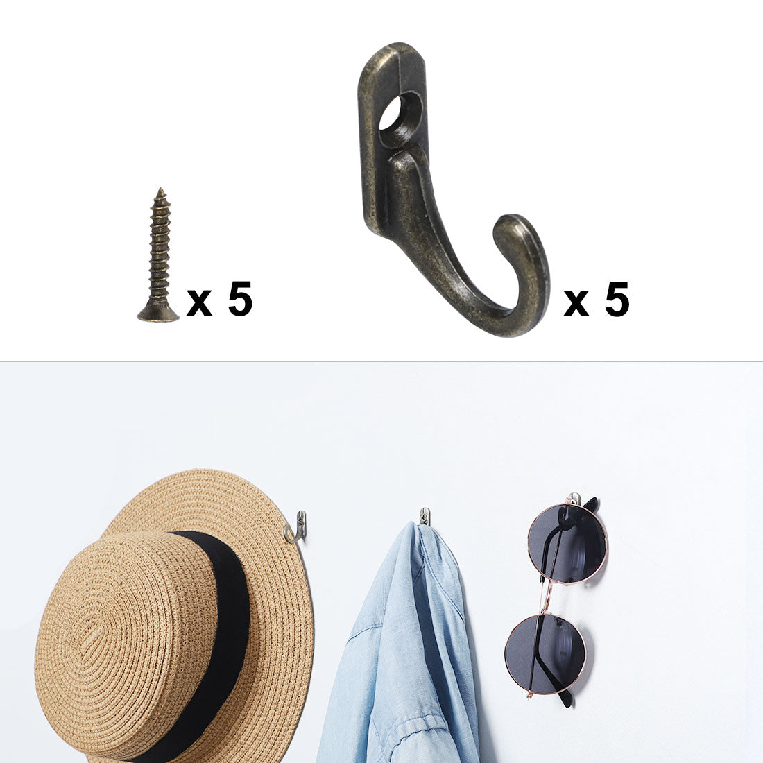 uxcell Uxcell 5pcs Robe Hooks Metal Hook Bag Bathroom DIY Hanger W Screws, Bronze Tone
