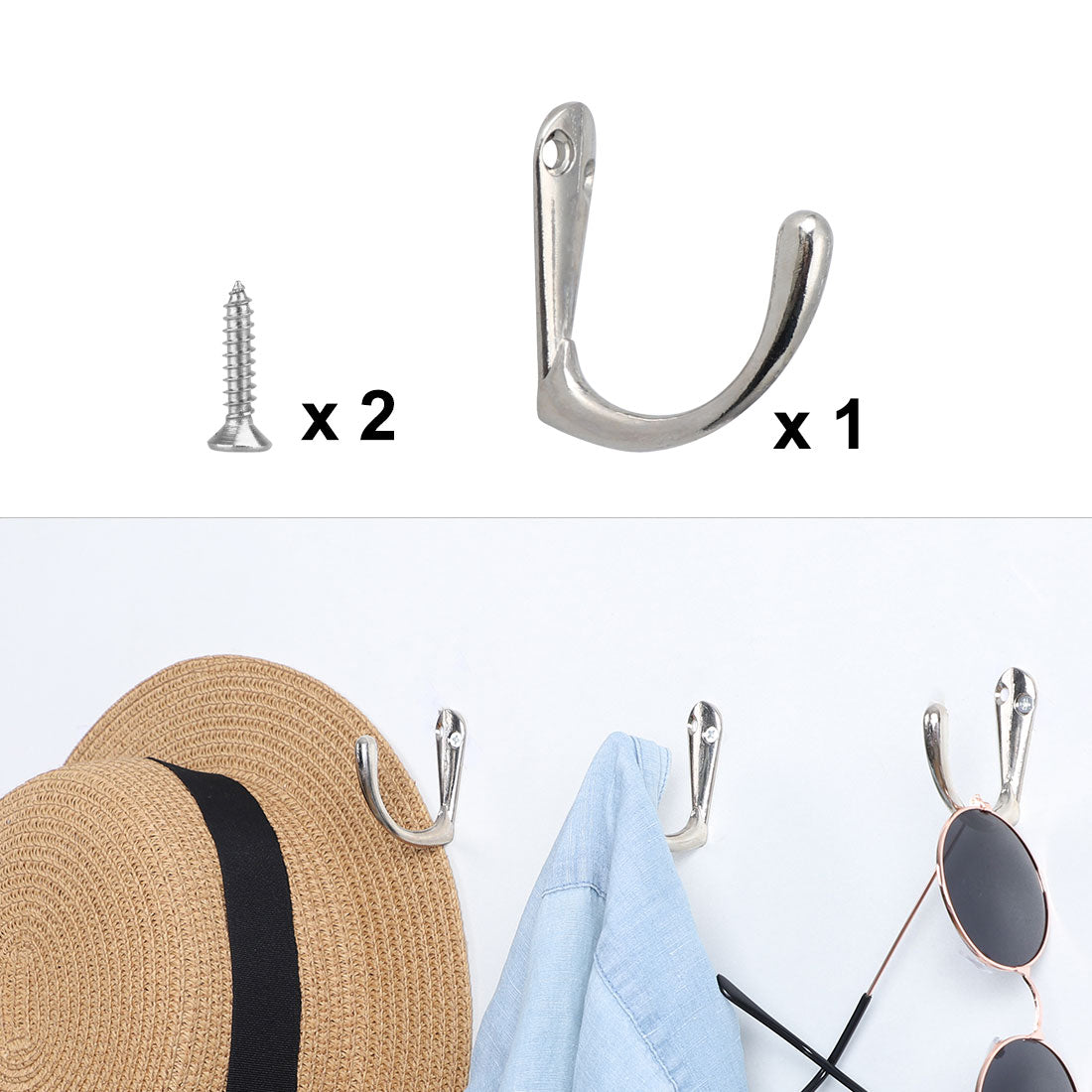 uxcell Uxcell Robe Hooks Zinc Alloy Hook Hat Bathroom DIY Hanger w Screws, Silver Tone