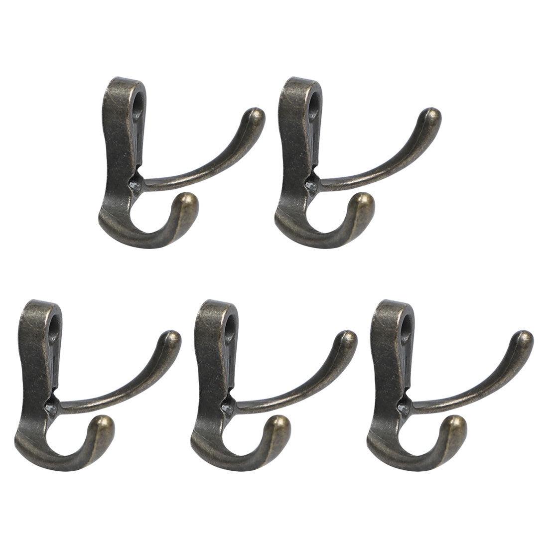 uxcell Uxcell 5pcs Dual Robe Hooks Zinc Alloy Coat Hook Wall Bedroom DIY Holder with Screws