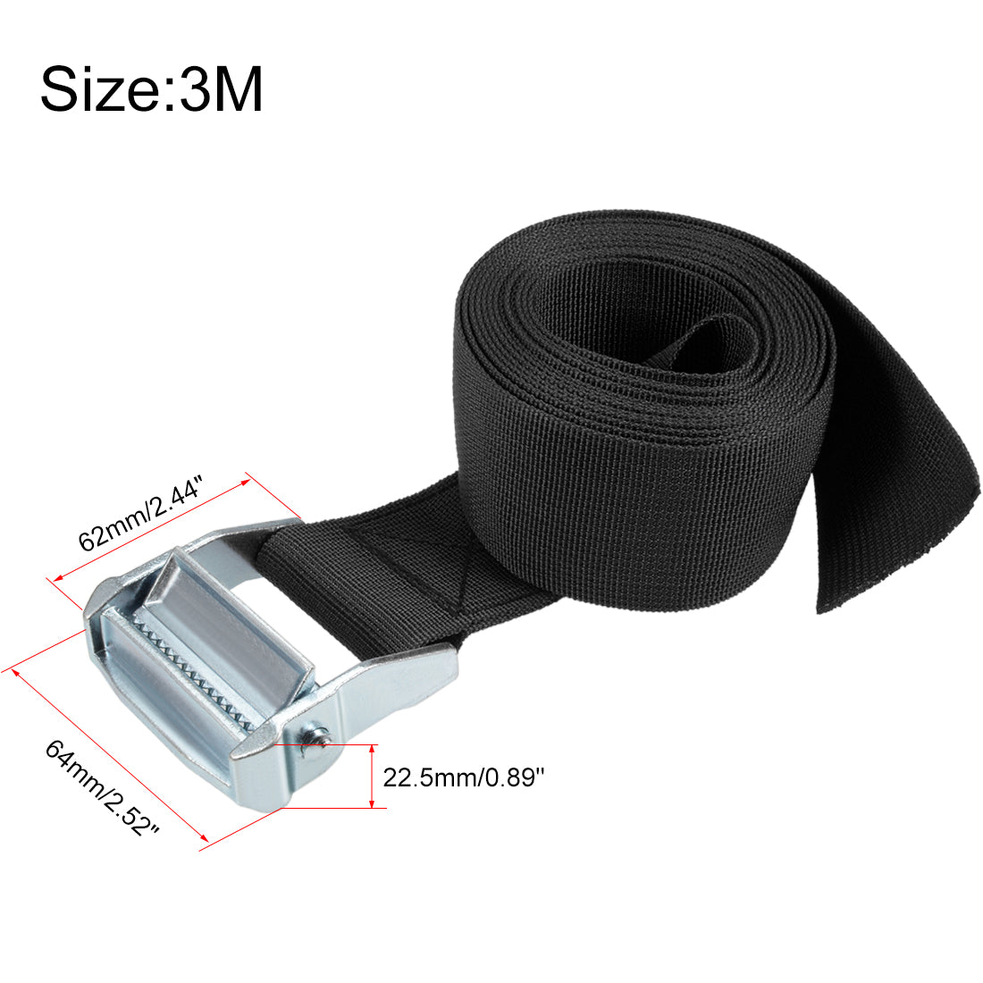 uxcell Uxcell 3Meters x 5cm Lashing Strap Cargo Tie Down Straps w Cam Lock Buckle 500Kg Work Load, Black, 2Pcs