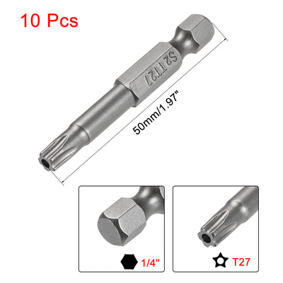 Harfington Uxcell 50mm Long 1/4inch Hex Shank T27 Torx Security Star Screwdriver Bits S2 High Alloy Steel 10pcs