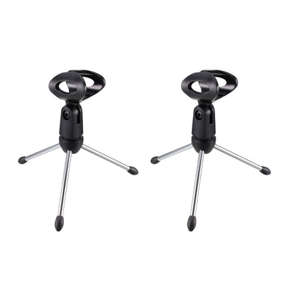 Harfington Uxcell 2pcs Adjustable Desktop Microphone Stand Tripod Foldable Table Stand Holder with Mic Clip