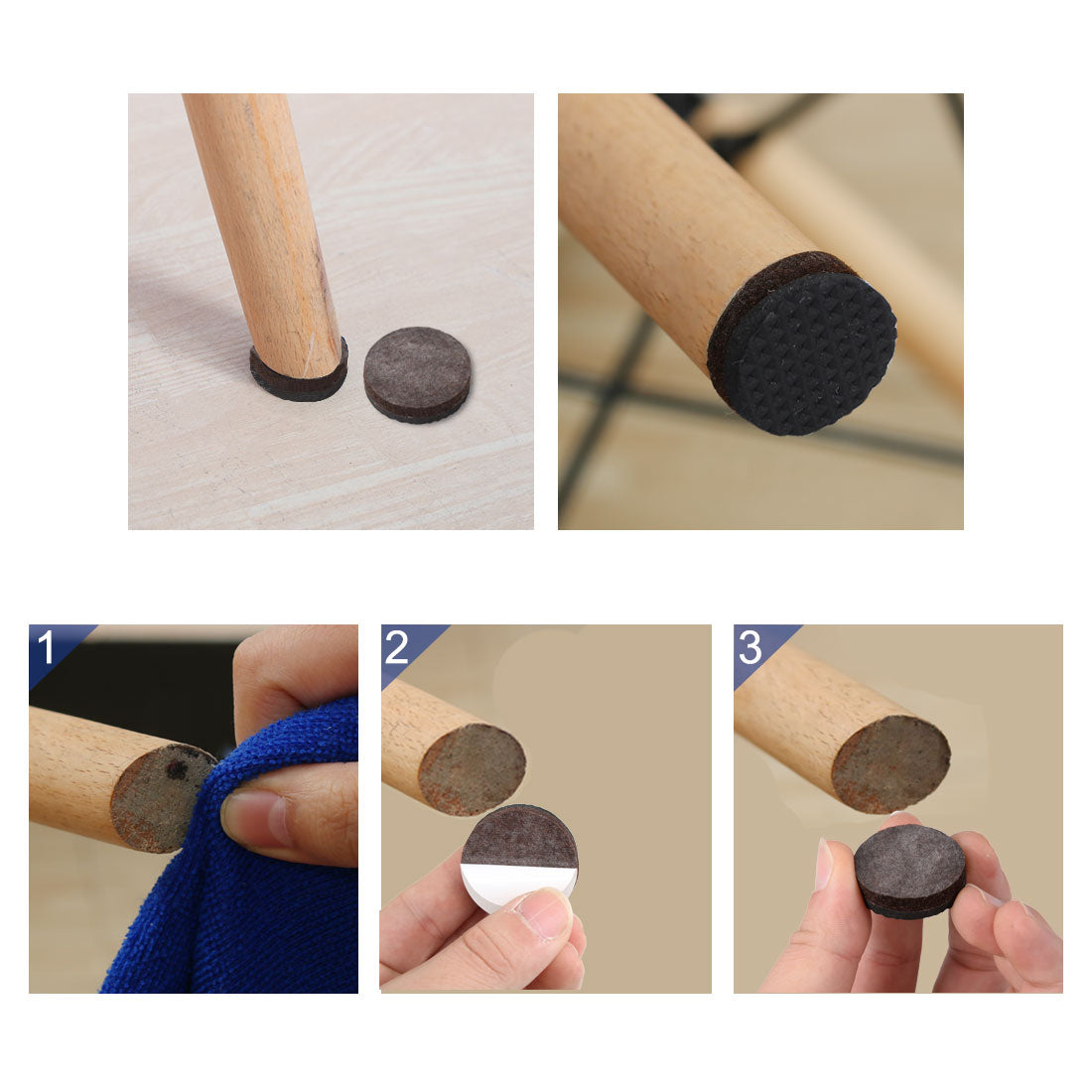 uxcell Uxcell Furniture Felt Pads Grippers Round 7/8 Inch Self Stick Anti-slip Brown 50pcs