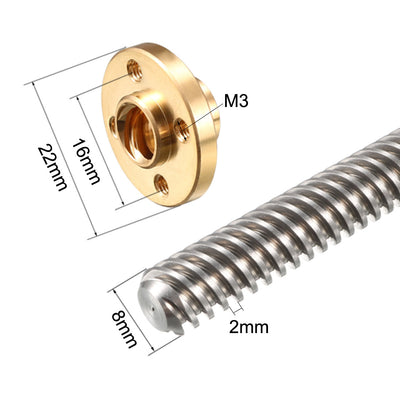Harfington Uxcell 2PCS 4 inches T8 Pitch 8mm Lead 8mm Lead Screw Rod with Copper Nut for 3D Printer