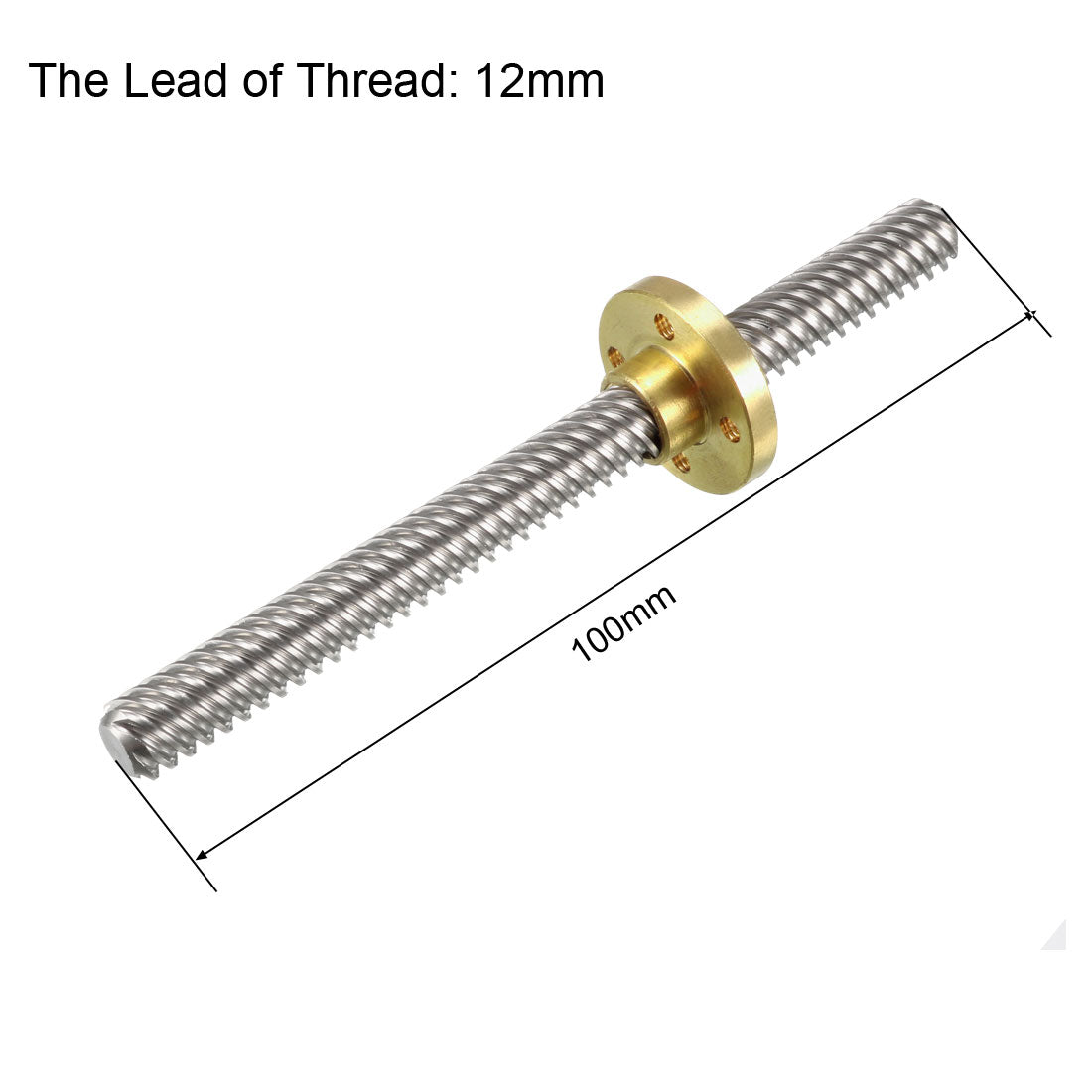 uxcell Uxcell 2PCS 100mm T8 Pitch 2mm Lead 12mm Lead Screw Rod with Copper Nut for 3D Printer