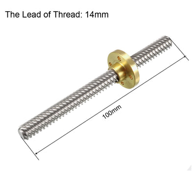 Harfington Uxcell 2PCS 100mm T8 Pitch 2mm Lead 14mm Lead Screw Rod with Copper Nut for 3D Printer