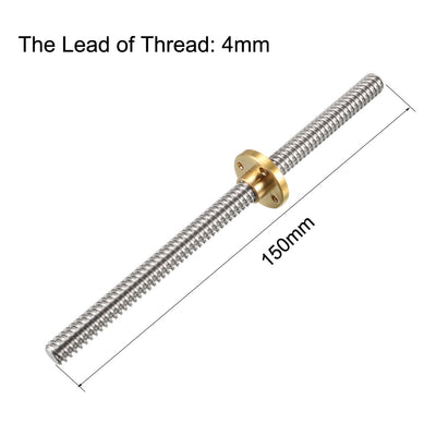 Harfington Uxcell 2PCS 150mm T8 Pitch 2mm Lead 4mm Lead Screw Rod with Copper Nut for 3D Printer
