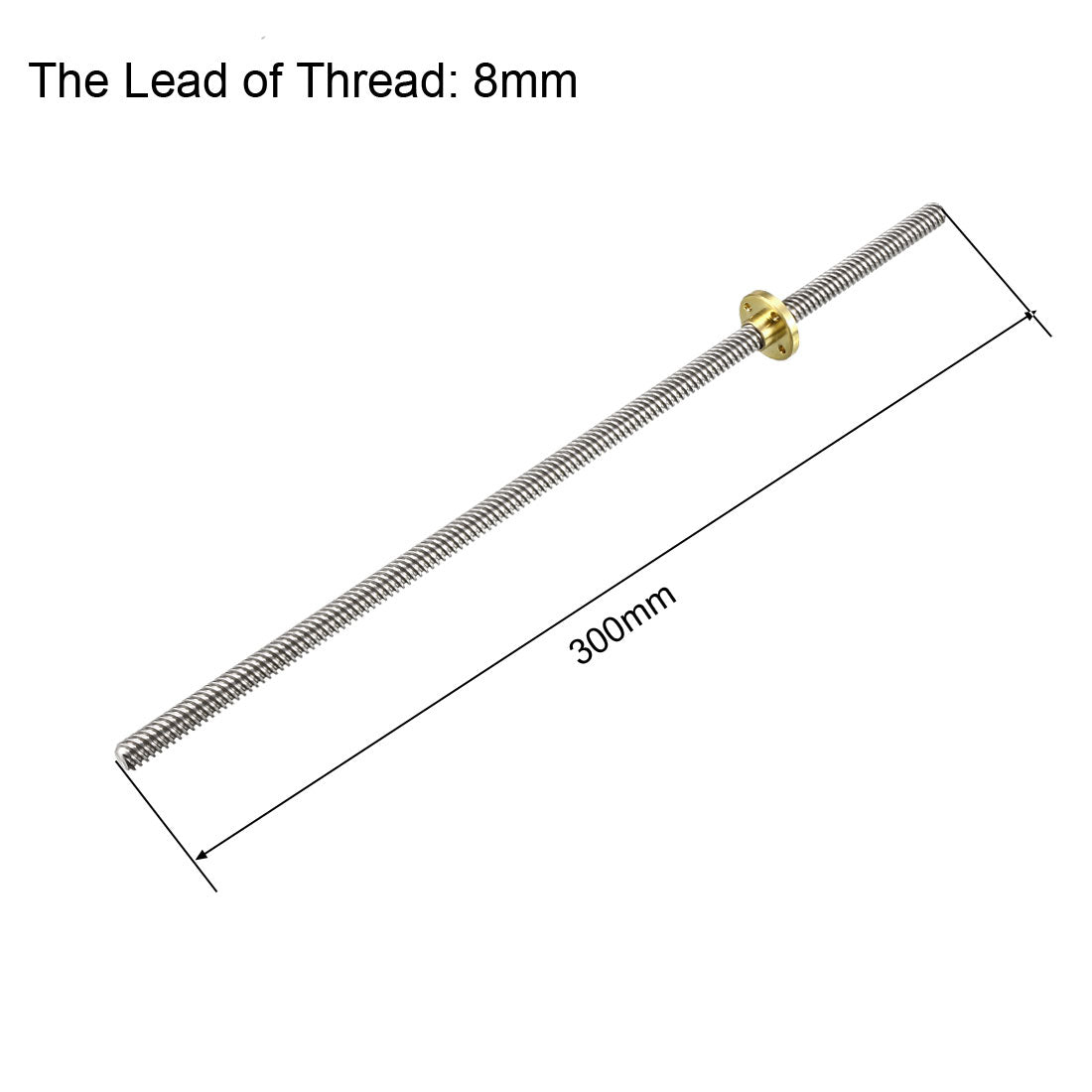 uxcell Uxcell 300mm T8 Pitch 2mm Lead 8mm Lead Screw Rod with Copper Nut for 3D Printer