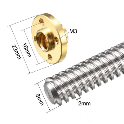 Harfington Uxcell 350mm T8 Pitch 2mm Lead 2mm Lead Screw Rod with Copper Nut for 3D Printer