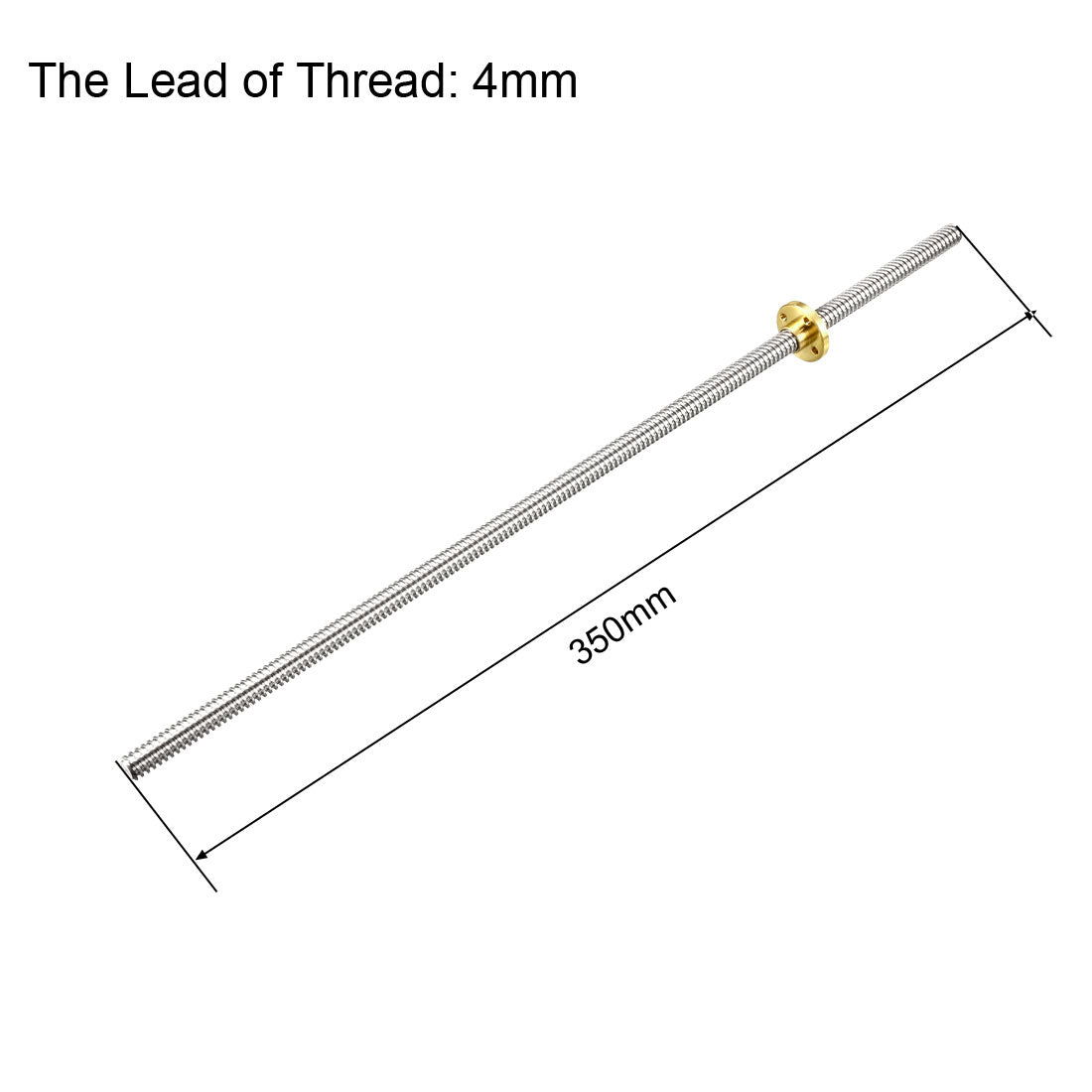 uxcell Uxcell 350mm T8 Pitch 2mm Lead 4mm Lead Screw Rod with Copper Nut for 3D Printer
