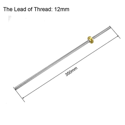 Harfington Uxcell 350mm T8 Pitch 2mm Lead 12mm Lead Screw Rod with Copper Nut for 3D Printer