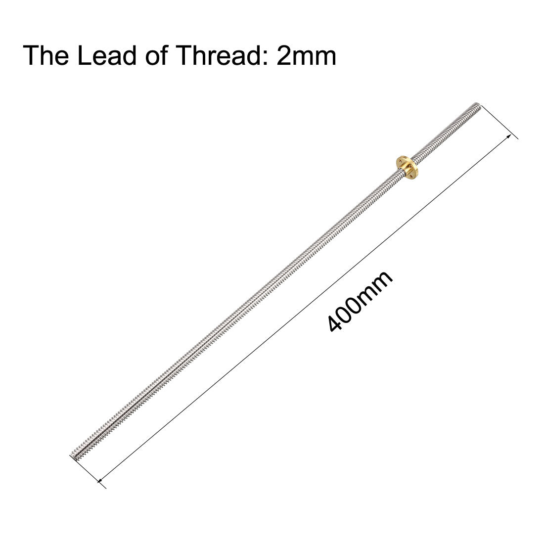uxcell Uxcell 400mm T8 Pitch 2mm Lead 2mm Lead Screw Rod with Copper Nut for 3D Printer