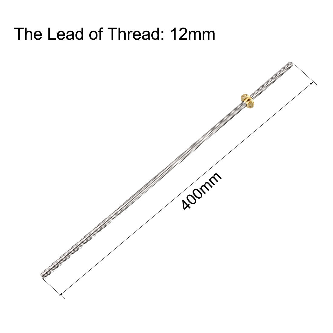 uxcell Uxcell 400mm T8 Pitch 2mm Lead 12mm Lead Screw Rod with Copper Nut for 3D Printer