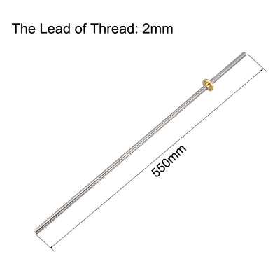 Harfington Uxcell 550mm T8 Pitch 2mm Lead 2mm Lead Screw Rod with Copper Nut for 3D Printer