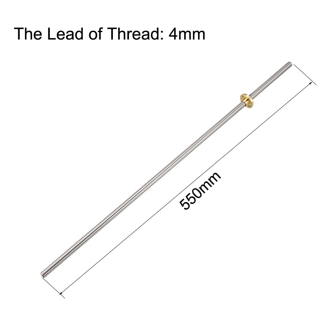 uxcell Uxcell 550mm T8 Pitch 2mm Lead 4mm Lead Screw Rod with Copper Nut for 3D Printer