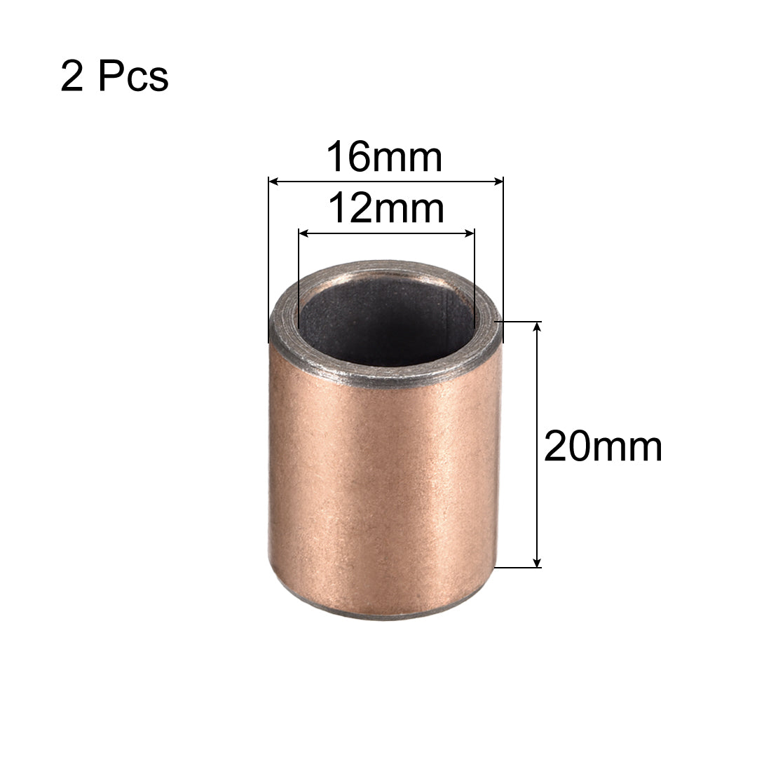 uxcell Uxcell Sleeve (Plain) Bearings 12mm Bore 16mm OD 20mm L Wrapped Oilless Bushings 2pcs