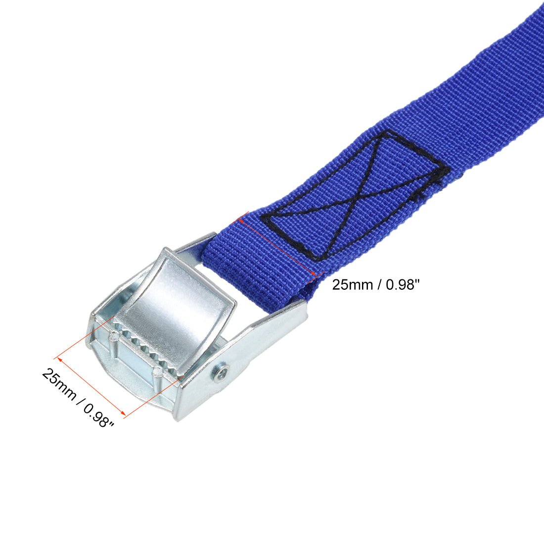 uxcell Uxcell 4M x 25mm Lashing Strap Cargo Tie Down Straps w Cam Lock Buckle 250Kg Work Load, Blue, 2Pcs