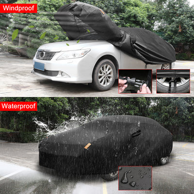 Harfington Uxcell 190T Car Cover Waterproof Breathable Scratch Rain Snow Heat Resistant with Driver Door Zipper Mirror Pocket and Reflective Strips