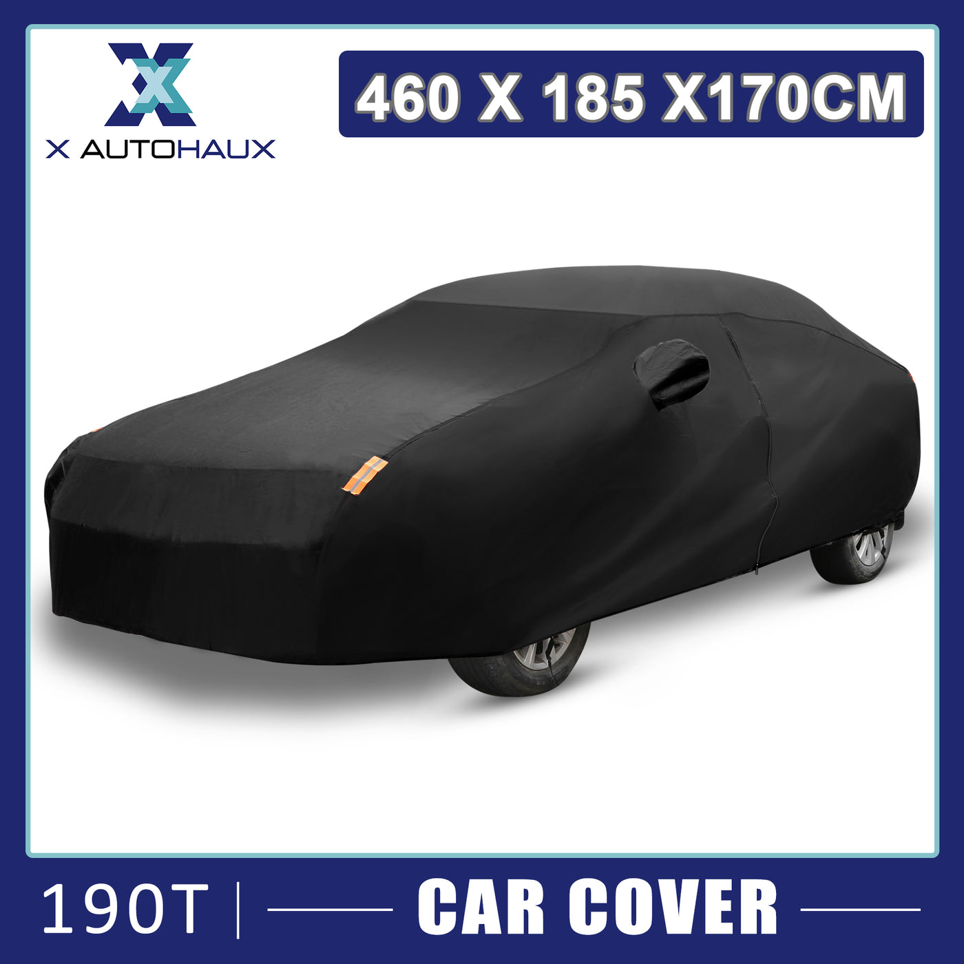 uxcell Uxcell 190T Car Cover Waterproof Breathable Scratch Rain Snow Heat Resistant with Driver Door Zipper Mirror Pocket and Reflective Strips
