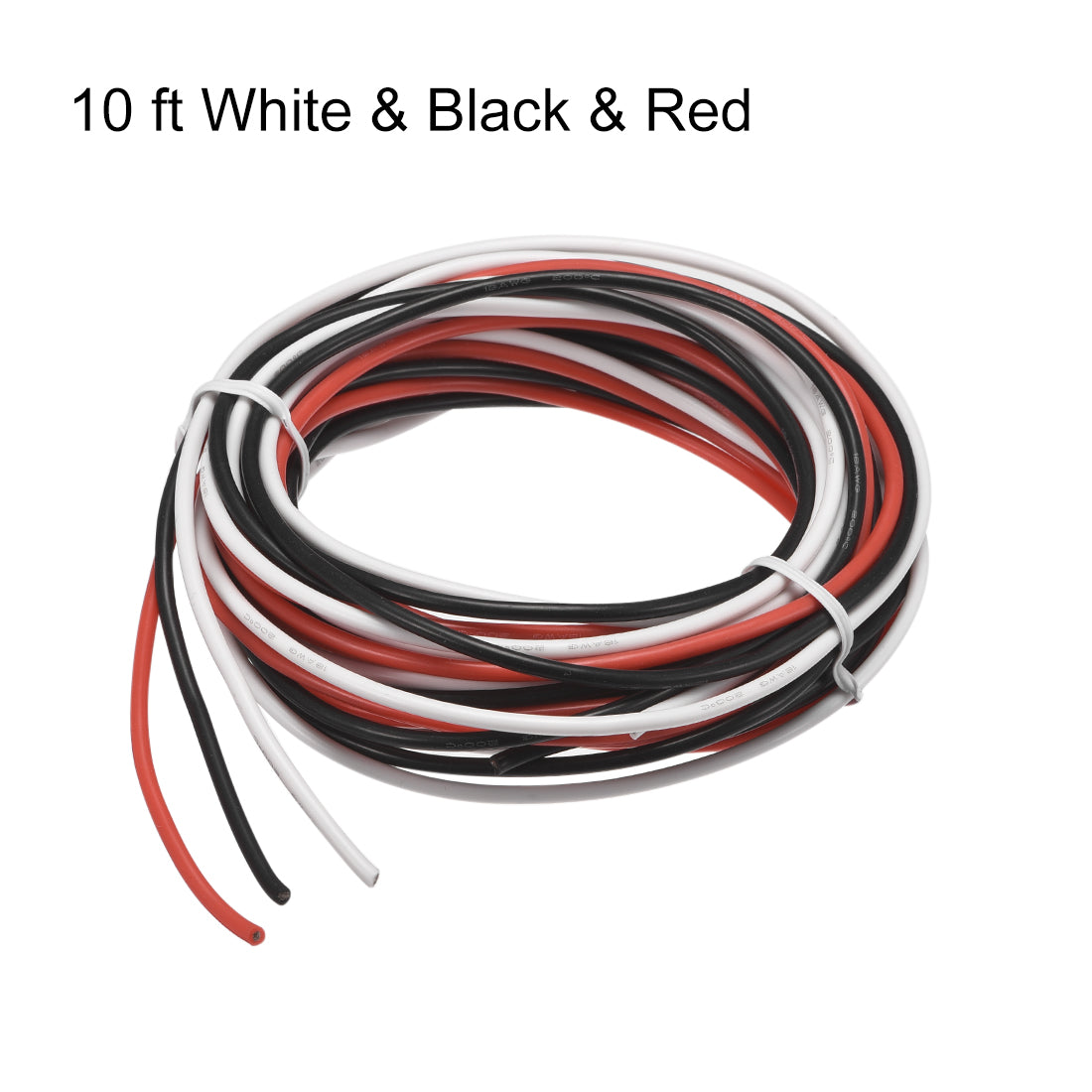 uxcell Uxcell Silicone Wire 18 AWG Electric Wire Stranded Wire 10 ft White & Black & Red