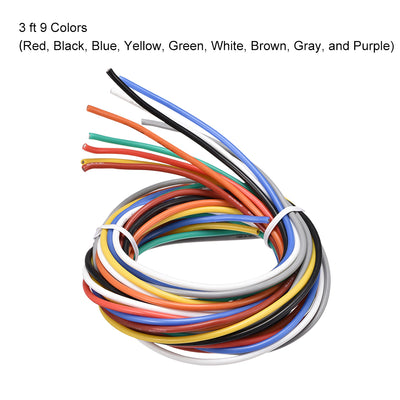 Harfington Uxcell Silicone Wire 18 AWG Electric Wire Stranded Copper Wire 3 ft 9 Colors