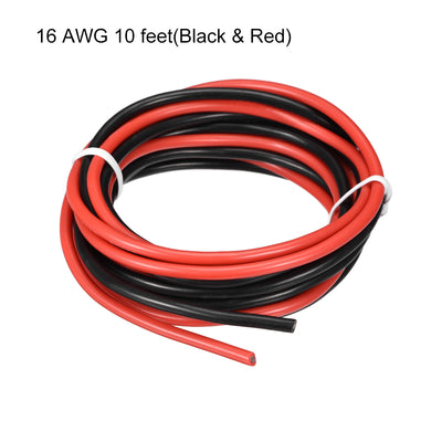 Harfington Uxcell Silicone Wire 16 AWG Electric Wire Stranded Copper Wire 10 ft Black & Red