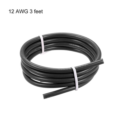 Harfington Uxcell Silicone Wire 12 AWG Electric Wire Strands of Tinned Copper Wire 3 ft Black