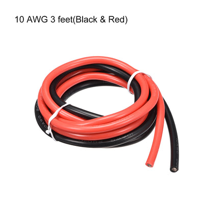 Harfington Uxcell Silicone Wire 10 AWG Electric Wire Stranded Copper Wire 3 ft Black & Red