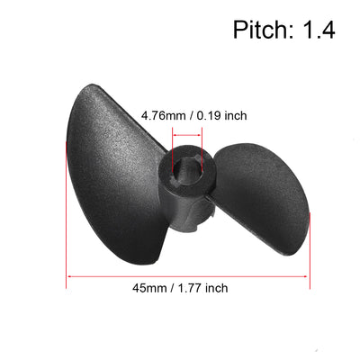 Harfington Uxcell RC Boat  Propeller 4.76mm Shaft 2 Vanes 45mm 1.4 P Fan Shape Pastic Black Rotating Propeller Props for RC Boat