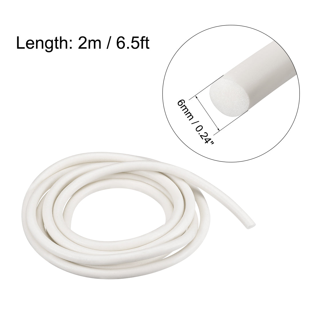 uxcell Uxcell Silicone Foam Seal Strip 6mm 2m 6.5ft Sponge Rubber Cord Solid White
