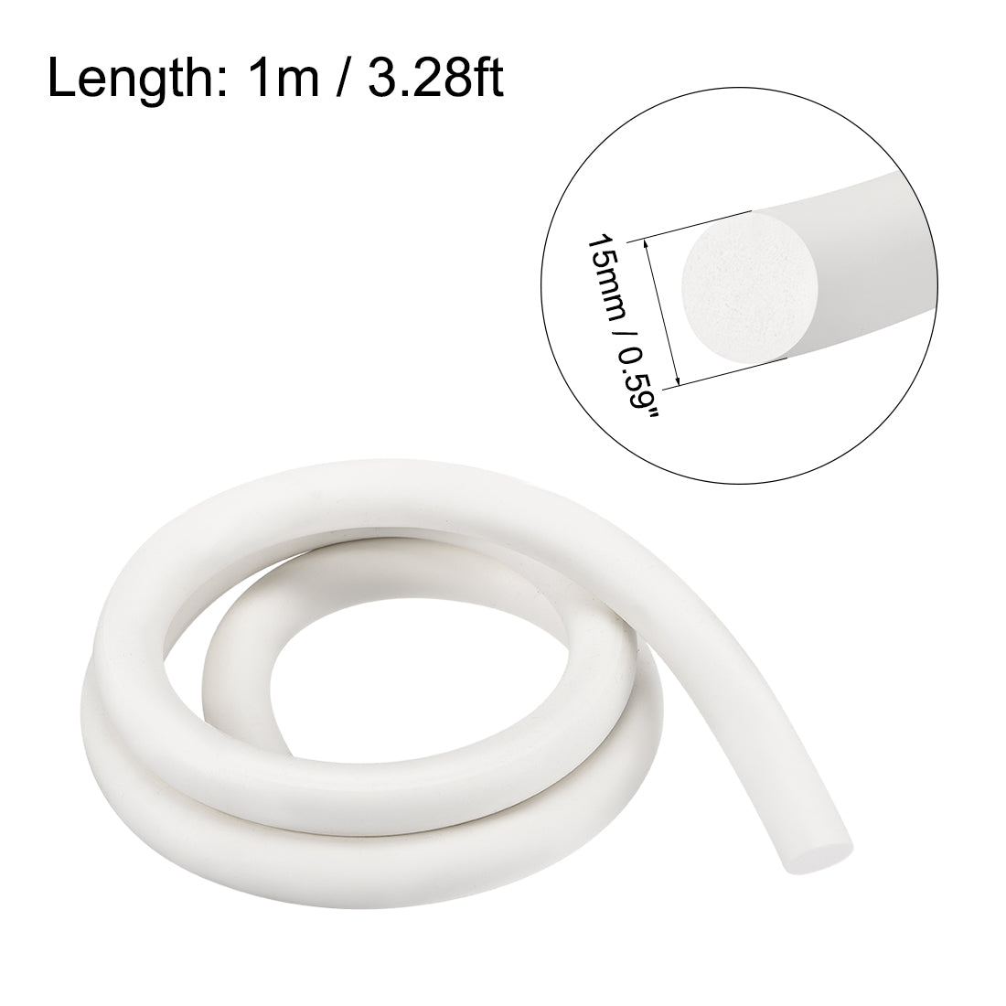 uxcell Uxcell Silicone Foam Seal Strip 15mm 1m 3.3ft Sponge Rubber Cord Solid White