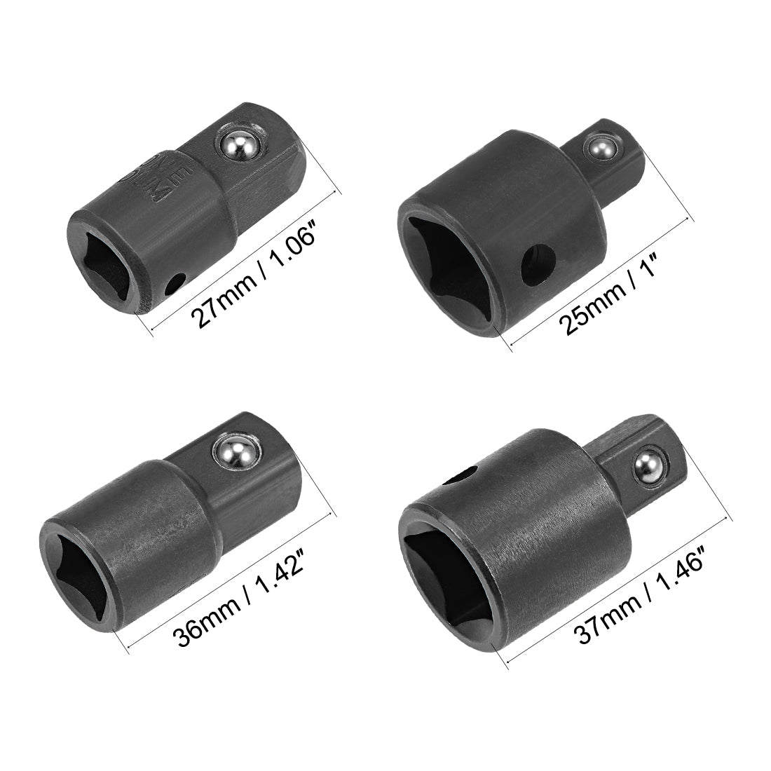 uxcell Uxcell Socket Reducer and Adapter Set of 4 Pcs, Female to Male, Cr-V (Black)