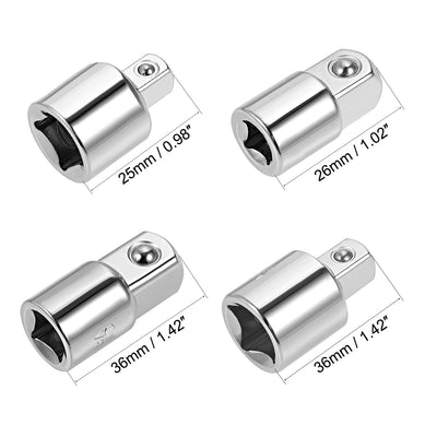 Harfington Uxcell Socket Reducer and Adapter set of 4 Pcs, Female to Male, Cr-V (Silver)