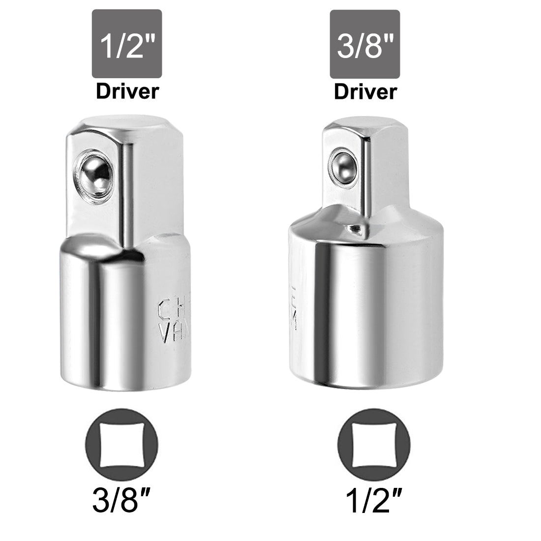 uxcell Uxcell Socket Reducer and Adapter set of 4 Pcs, Female to Male, Cr-V (Silver)