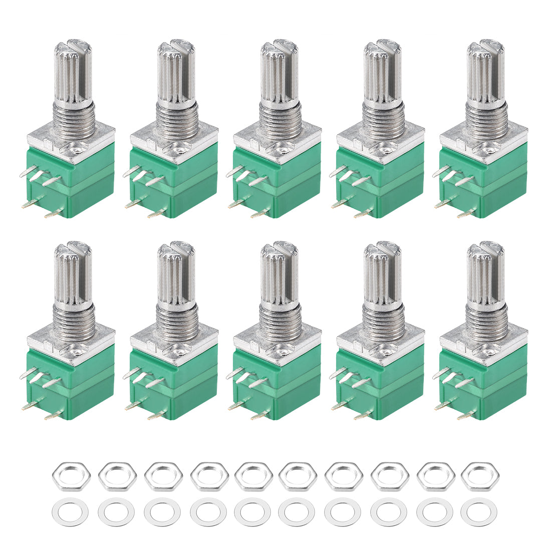uxcell Uxcell Potentiometer With Switch  B20K Ohm Variable Resistors Single Turn Rotary Carbon Film Taper RV097NS 10pcs