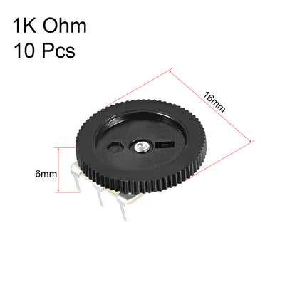 Harfington Uxcell 1K Ohm Dial  Wheel Potentiometer for Audio Stereo Volume Switch Control 16x6mm 10Pcs