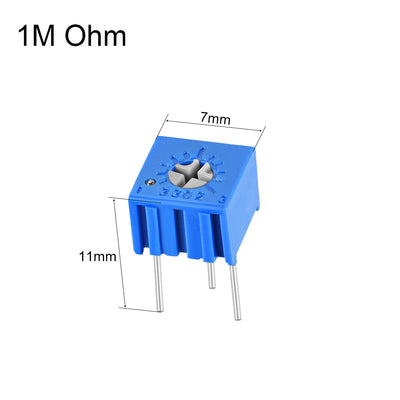Harfington Uxcell 3362 Trimmer Potentiometer 1M Ohm Top Adjustment Horizontal Variable Resistors 5Pcs