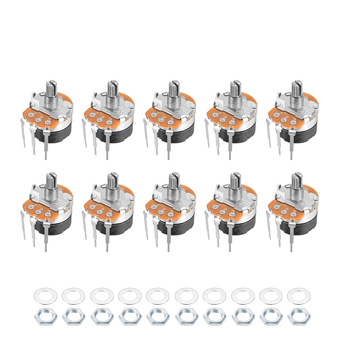 uxcell Uxcell WH138 Potentiometer with Switch B10K Ohm Variable Resistors Single Turn Rotary Carbon Film Taper 10pcs