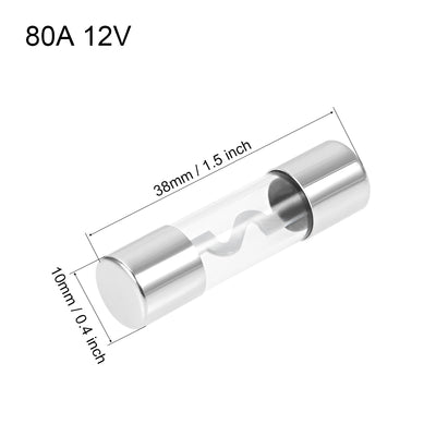 Harfington Uxcell Cartridge Fuses 80A DC12V 10x38mm Fast Blow Amplifier Glass 5pcs