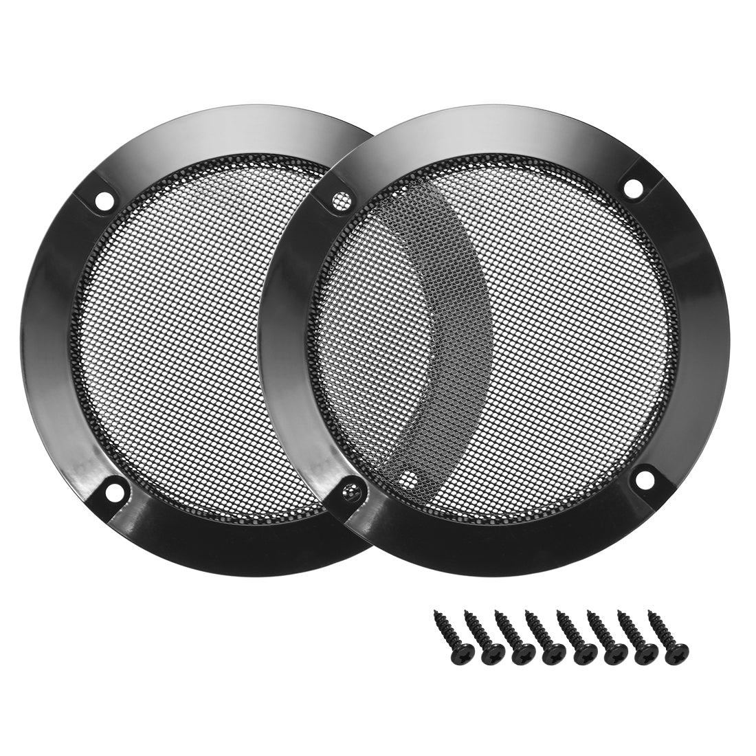 uxcell Uxcell 2pcs 4" Grill Mesh Decorative Circle Woofer Guard Protector Cover Parts Black